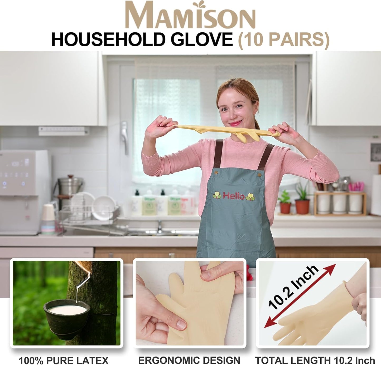 MAMISON 10 Pack Simple and Short Hands Gloves, Reusable Non-Slip Rubber Gloves Large Size