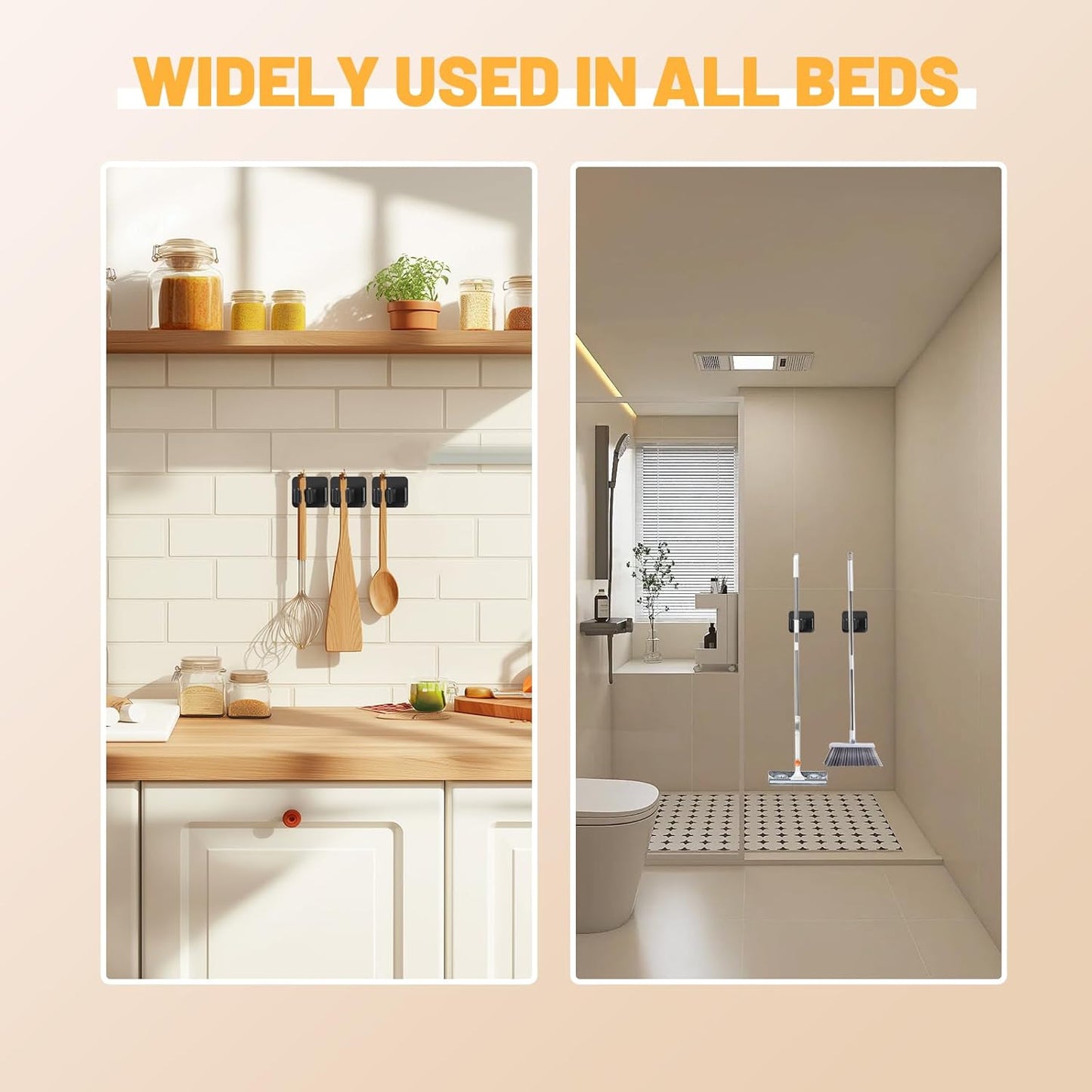 Mop and Broom Holder Wall Mount Stainless Steel Broom Mop Hanger Wall Mounted Garden Tool Rack Organizer for Closet Garage Laundry Room Kitchen Decor (Black) (6)