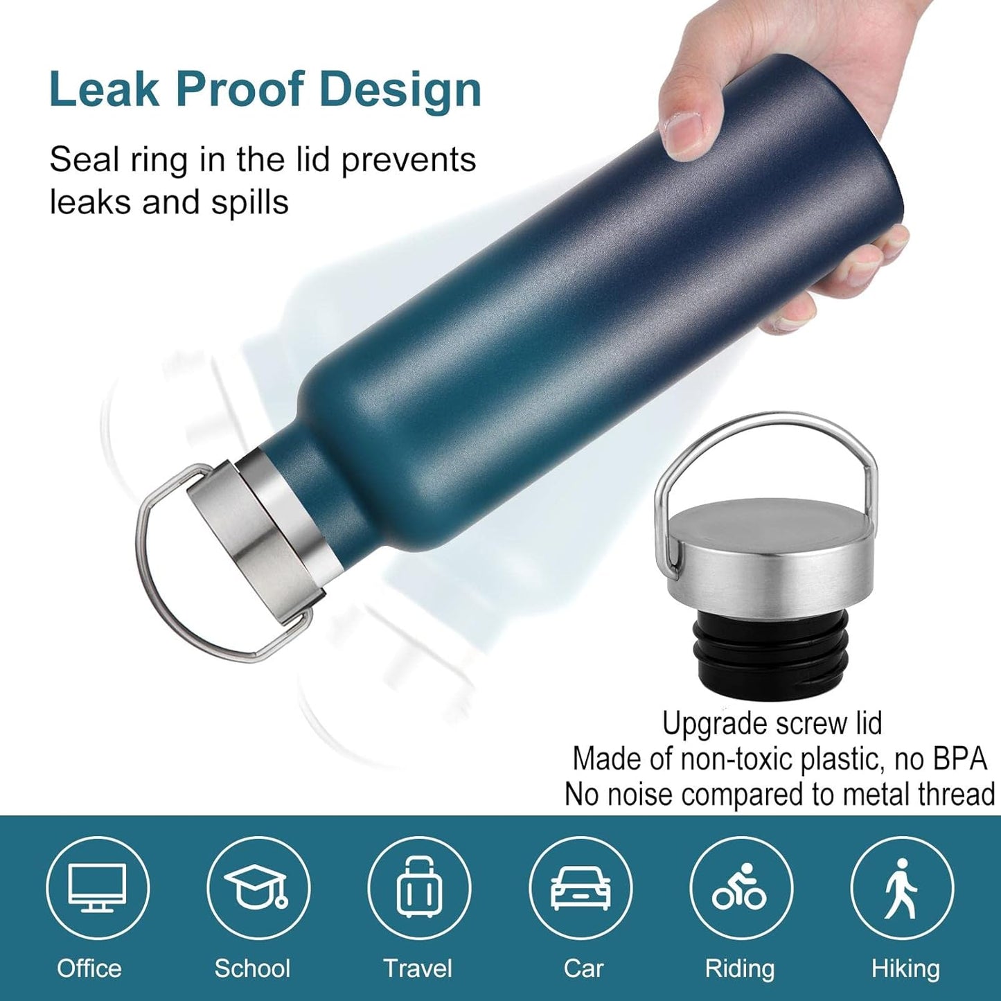 Neihepal 20 oz Insulated Water Bottles Bulk 2 Pack,Stainless Steel Double Wall Sport Bottle with Lid of Handle,Metal Reusable Thermoses Flask for School,Cyclists,Hikers,Gift (Dark Night,Set of 2)