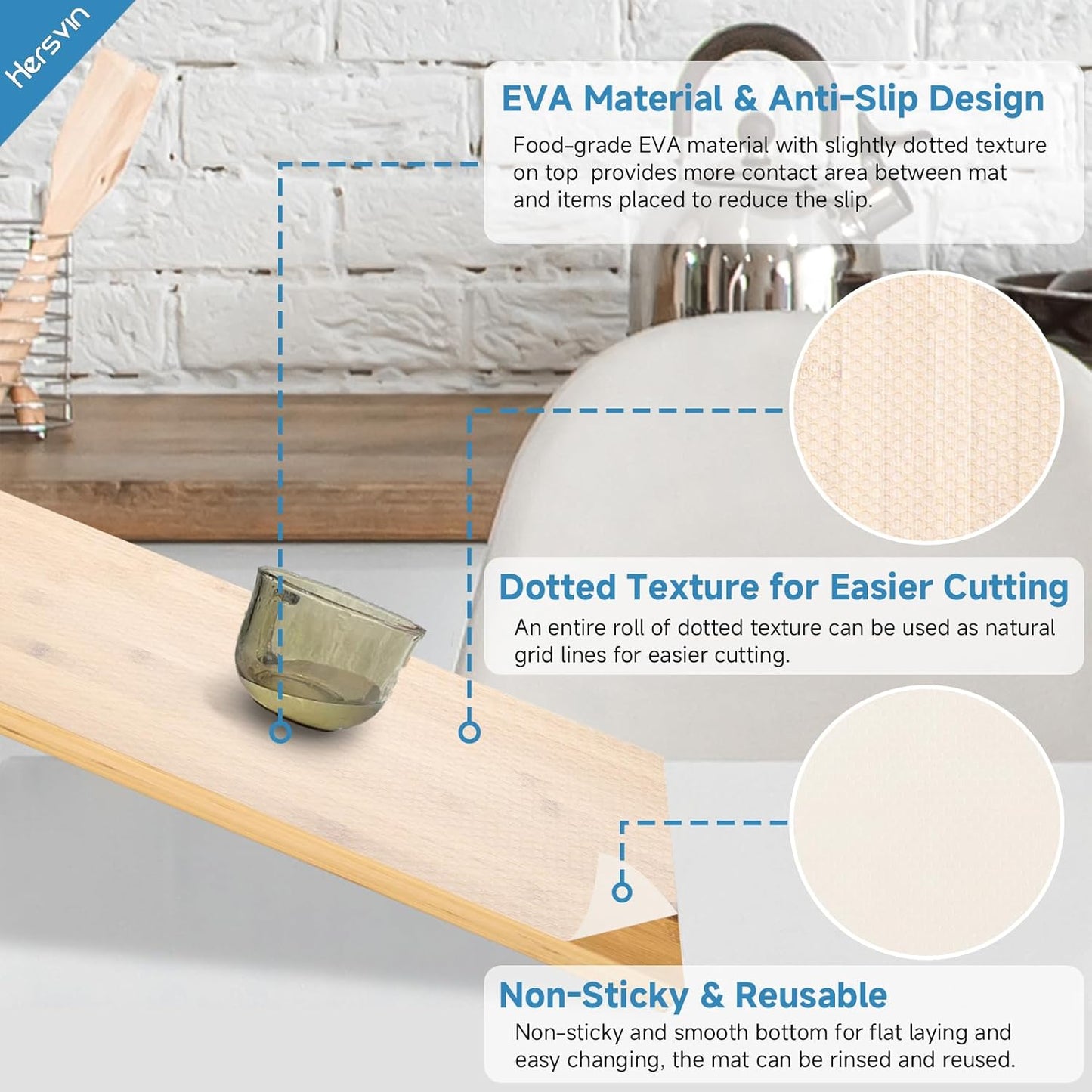 Shelf Liners 24 in x 20 ft EVA Drawer Mats, Non-Adhesive Cupboard Protector, Kitchen Cabinet Lining Fridge Liner (Clear Flat Dot, 61x610cm)