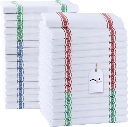 Dish Towels Set (Value Pack of 30) Size 15x25 Inch, 100% Cotton Soft & Absorbent Linen Kitchen Towels, Tea Towel, Reusable Cleaning Cloths for Household Cleaning (Multi)