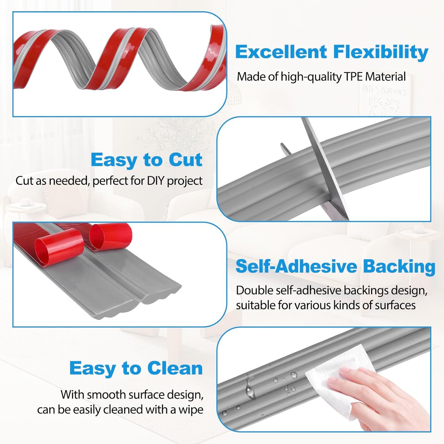 Wall Corner Protector Peel and Stick Corner Trim Molding Flexible Inside & Outside Wall Edge Guard Self Adhesive Moulding Trim for Edge Use, Gray, 0.8” W x 10’ L