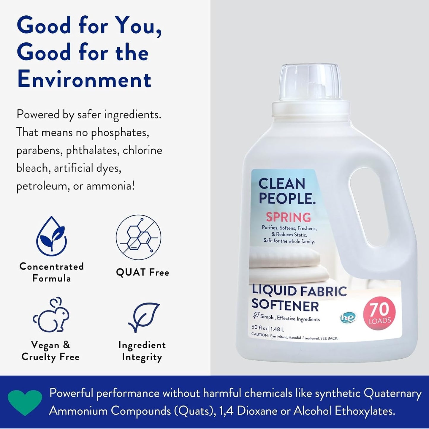 The Clean People Liquid Fabric Softener - Softens & Removes Static Cling - Vegan (50 Fl Oz, Spring)