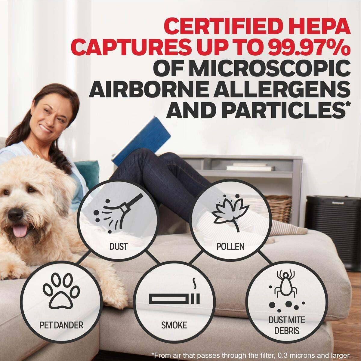 Honeywell HEPA Air Purifier Filter R, 3-Pack for HPA 100/200/300, 3000 and 5000 Series - Airborne Allergen Air Filter Replacement Targets Wildfire/Smoke, Pollen, Pet Dander, and Dust