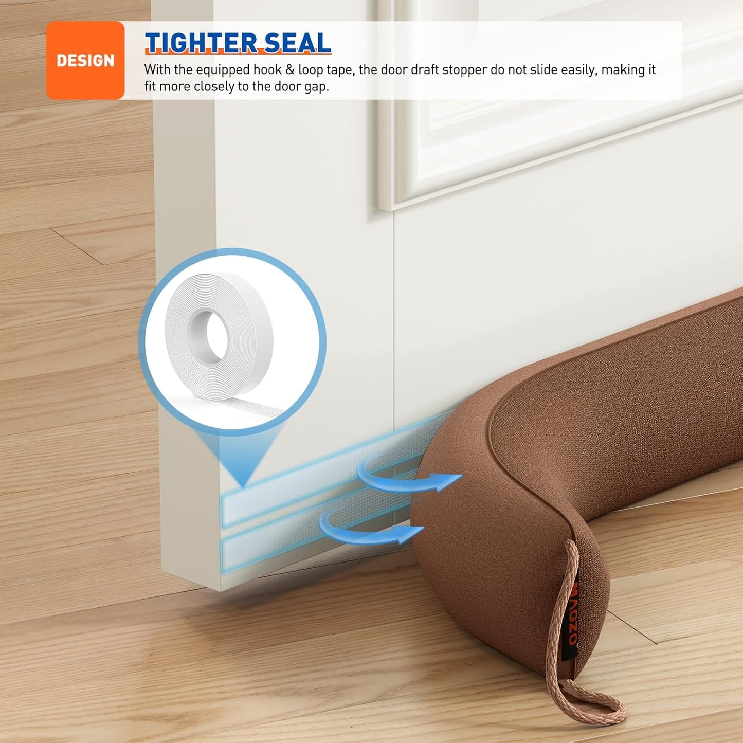 MAGZO Door Draft Stopper, 34 Inch Under Door Draft Blocker Noise Stopper, Weighted Wind Blocker Draft Guard for Bottom of Door, Brown