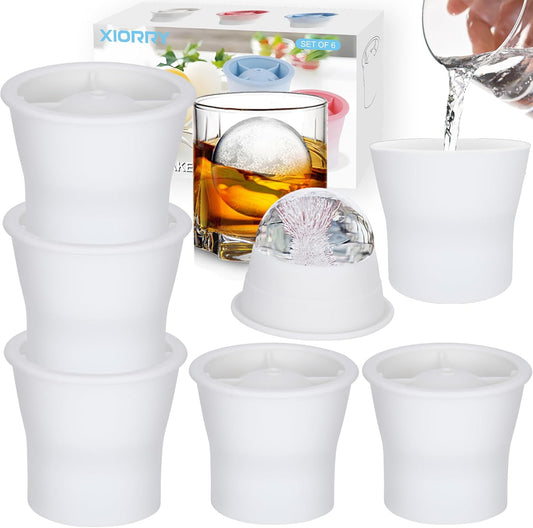 Round Ice Cube Molds 6 Pieces, Silicone Sphere Ice Mold Maker, Stackable Easy Release Circle Ice Cube Mold with Lids, Spherical Ice Makers with Lids for Whiskey, Cocktails, Bourbon, and Drinks