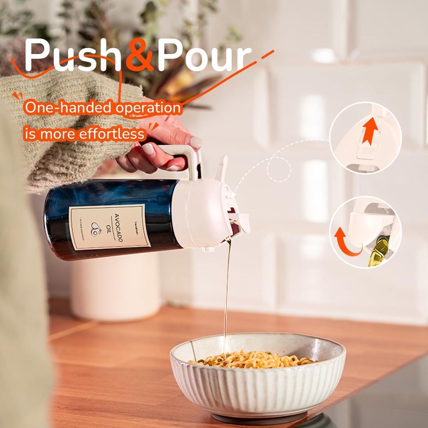 TrendPlain 16oz/470ml Blue Glass Olive Oil Sprayer for Cooking - 2 in 1 Olive Oil Dispenser for Kitchen Gadgets, Air Fryer, Salad, and BBQ - White & Green