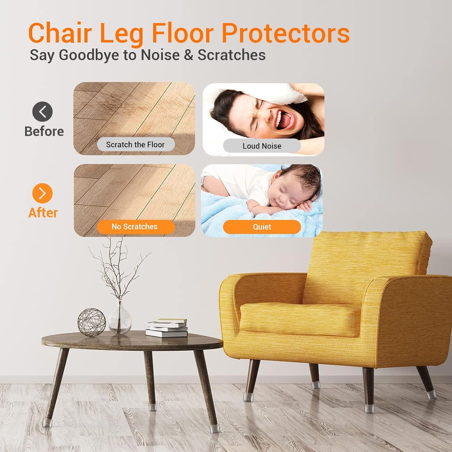36 Pcs Square Chair Leg Floor Protectors, Felt Furniture Pads for Hardwood Floors, Chair Leg Protectors for Hardwood Floors, Floor Protectors for Chairs, No Scratches and Reduce Noise - Large Size
