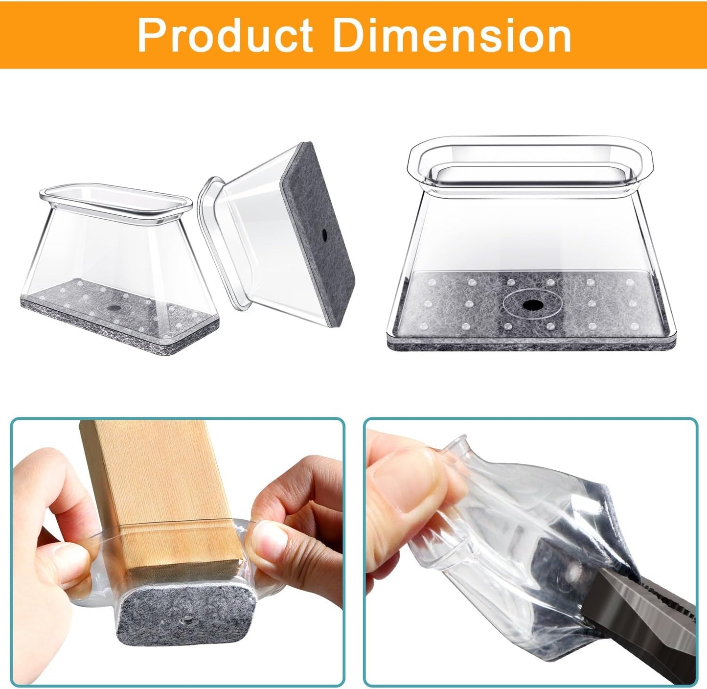 32 Pcs Rectangle Chair Leg Floor Protectors for Hardwood - Silicone Felt Furniture Pads, Scratch/Noise Reducing Covers, Small (Fits Perimeter 3-3/4" to 4-7/8")