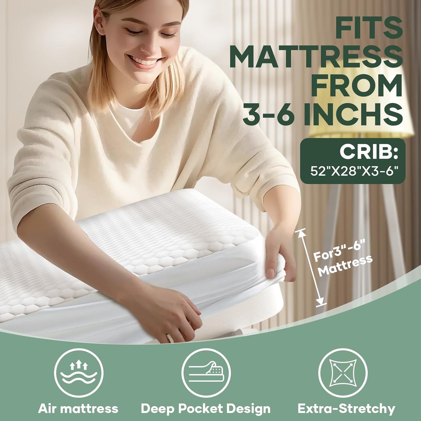 OhGeni 100% Waterproof Mattress Protector, Crib Size, Fitted Sheet with Stretchable Pockets, Deep Sleep Noiseless Soft. Breathable Cooling Hypoallergenic Material, Mattresses Cover for Bed