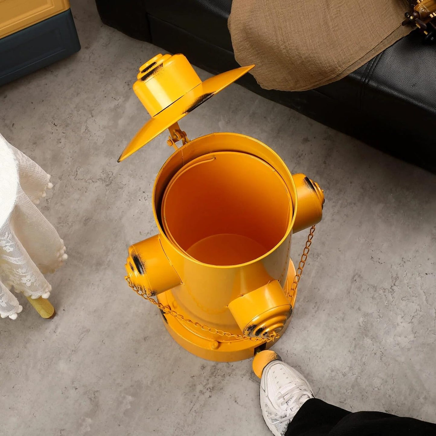 Hoolerry Fire Hydrant Trash Can Retro Creative Garbage Can with Inner Bucket Large Capacity Wrought Iron Pedal Trash Can Indoor Outdoor Waste Bins for Park Garden Kitchen Garbage (Yellow, Medium)