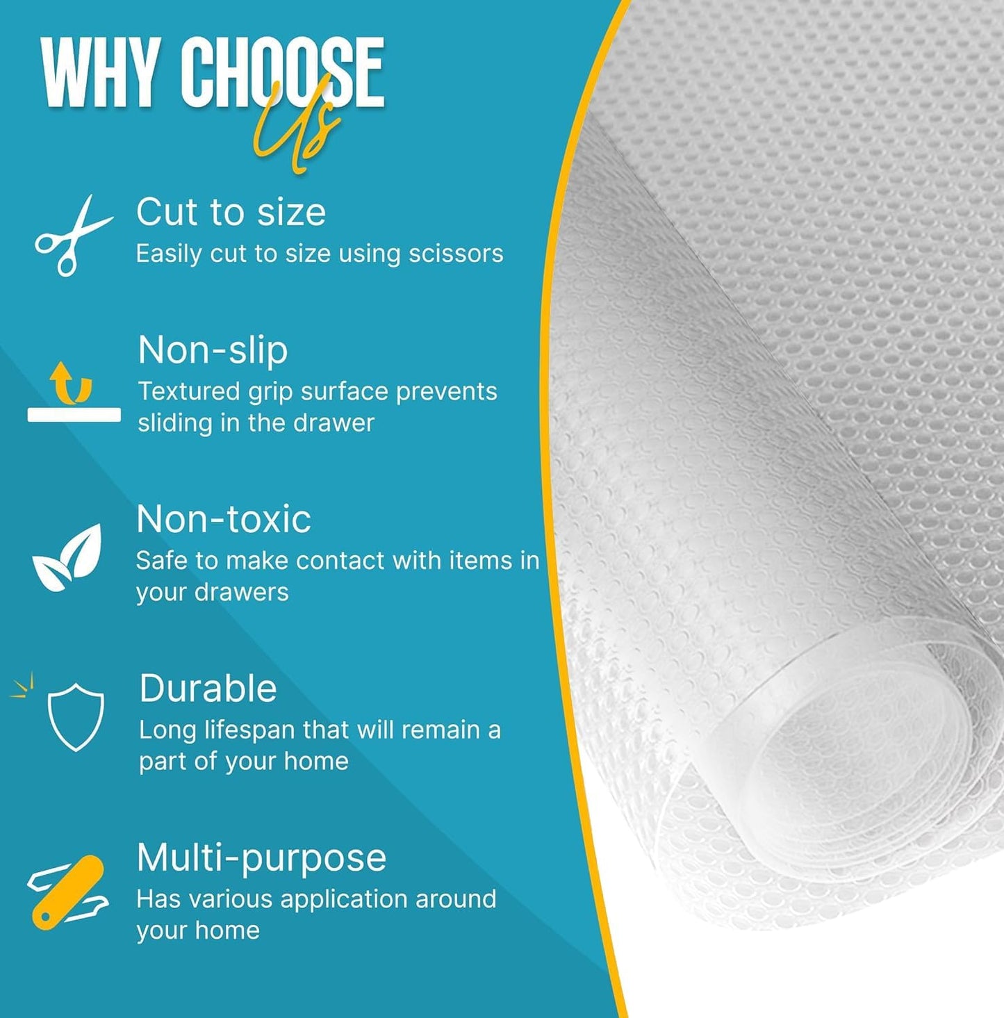 Shelf Liner Drawer Liner for Kitchen Cabinets Non-Adhesive by Linda’s Essentials (12 x 120 Inches) - Non-Slip Easy Clean Kitchen Cabinet and Cupboard Protector, Waterproof Mat, Clear Roll