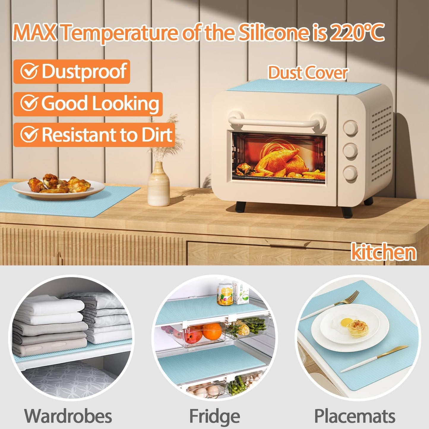 GOYLSER Food-Grade Silicone Refrigerator Liners for Shelves, 4Pack Easy Clean Fridge Liners Groove Design Spill Protection, 17.7"x11.8" Non Adhesive Refrigerator Shelf Mats Drawer Liners, Blue