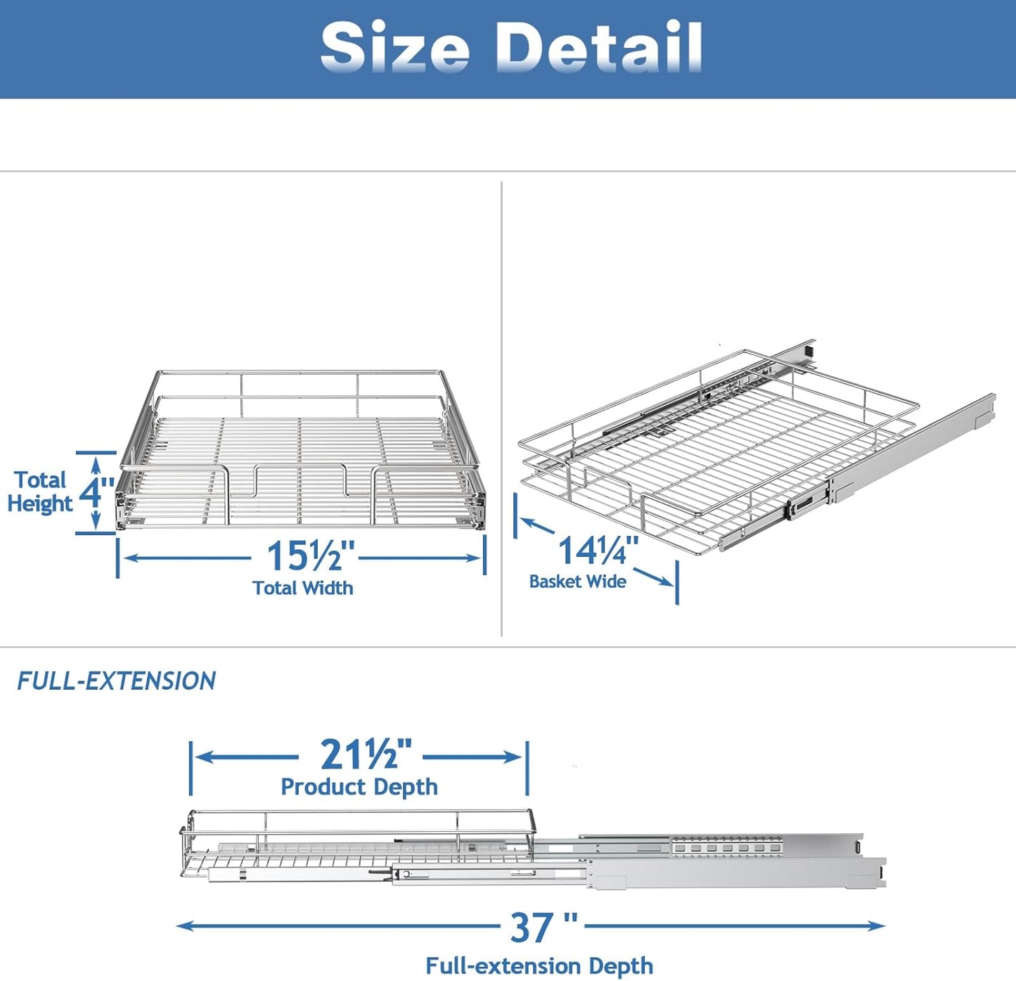 Pull Out Cabinet Organizer 15½" W x 21½" D, Heavy Duty Cabinet Pull Out Shelves, Slide Out Drawers Organization for Kitchen Cabinets Bathroom