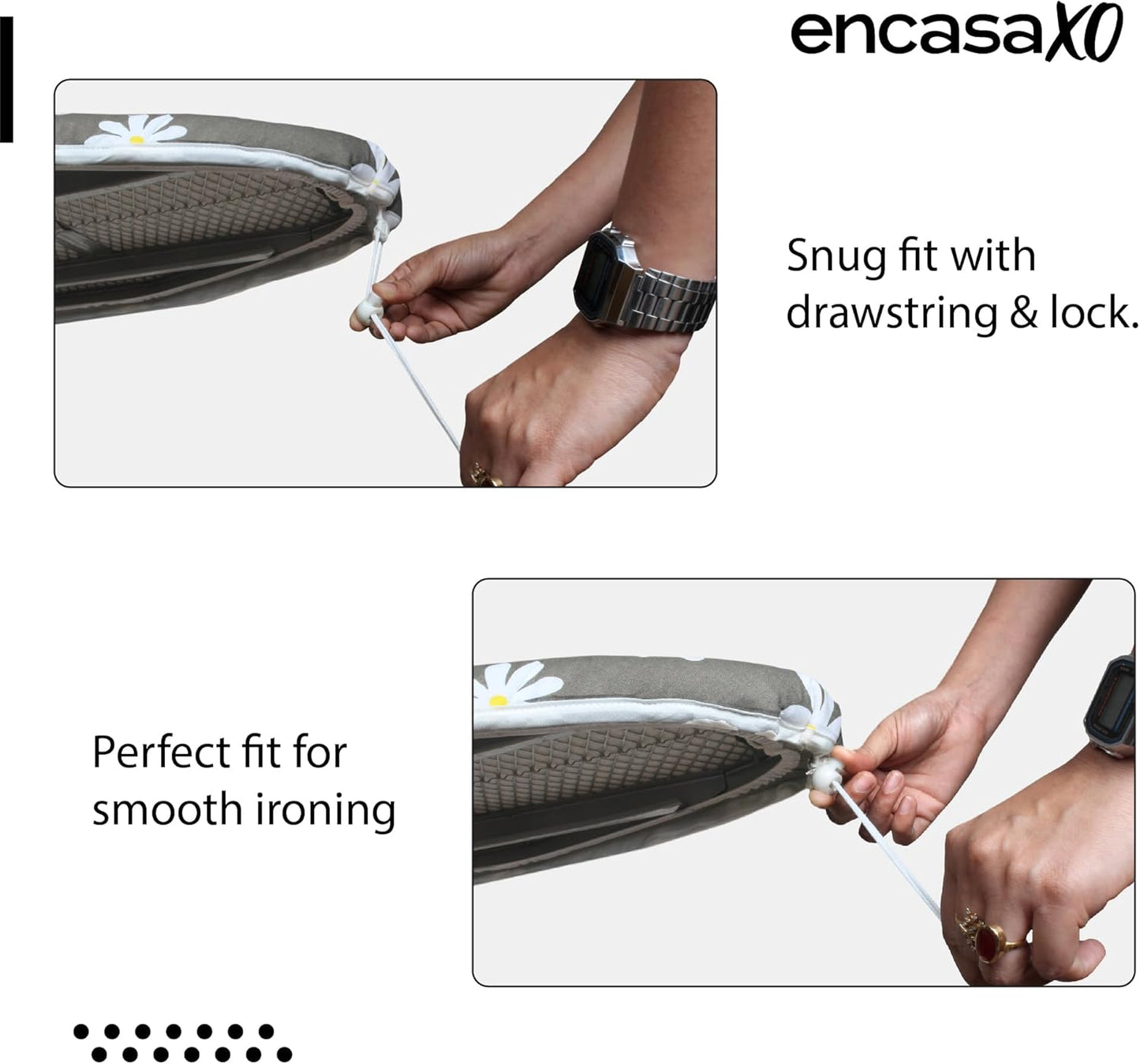 Encasa XO Ironing Board Cover and Pad 42"x14" - Thick 3mm Felt Padding, Drawstring Tightening & Lock, Easy Fit, Scorch & Stain Resistant, Fits Medium Ironing Board - Black Arrow