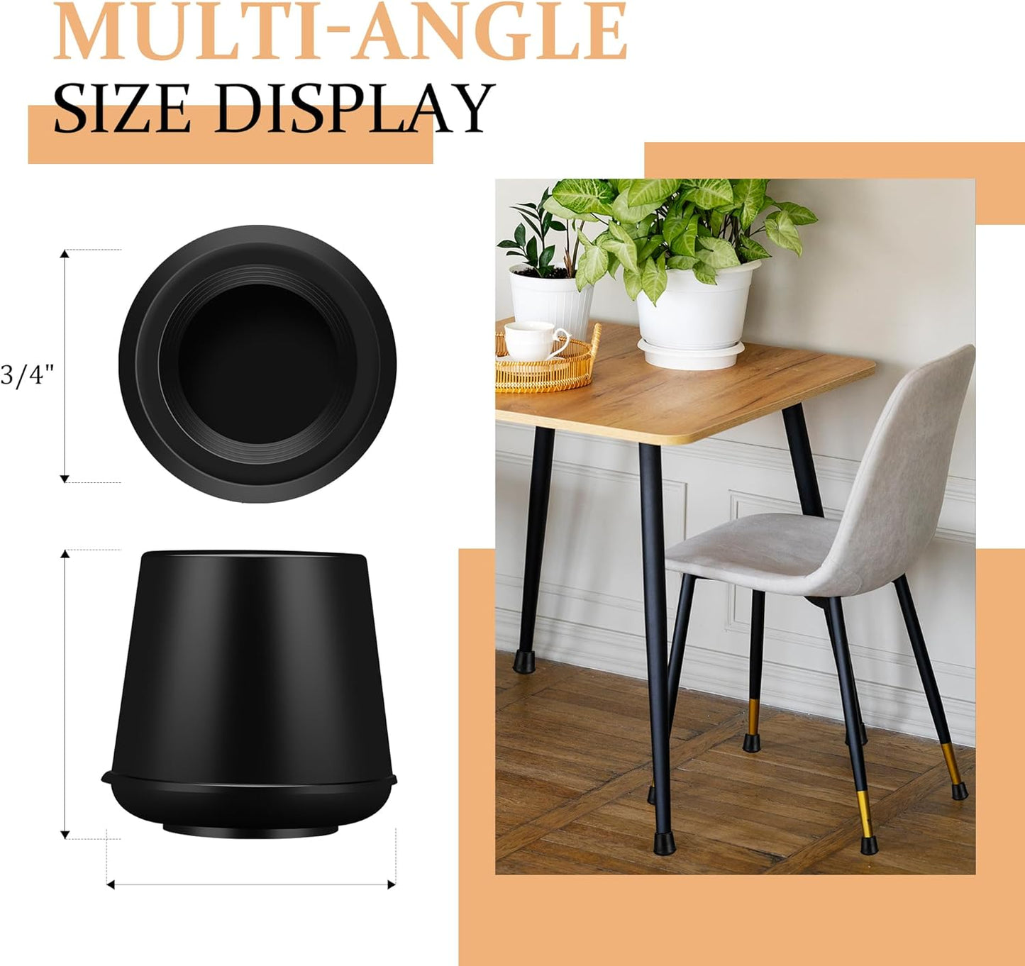 3/4" Round Rubber Chair Leg Tips Caps, Chair Leg Floor Protectors Furniture Legs Caps Non Slip Reduce Noise for Hardwood Floors (Black, 12 Pack)