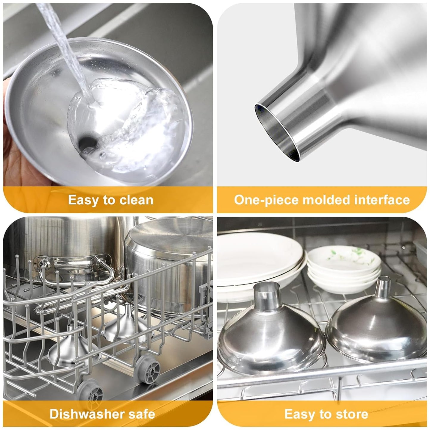 Kitchen Funnel, Stainless Steel funnels for Kitchen use Filling Bottles, one-Piece Funnel is Seamless and can be Used to Transfer Oils, Spices, and Powder mixes, and is Easy to Clean