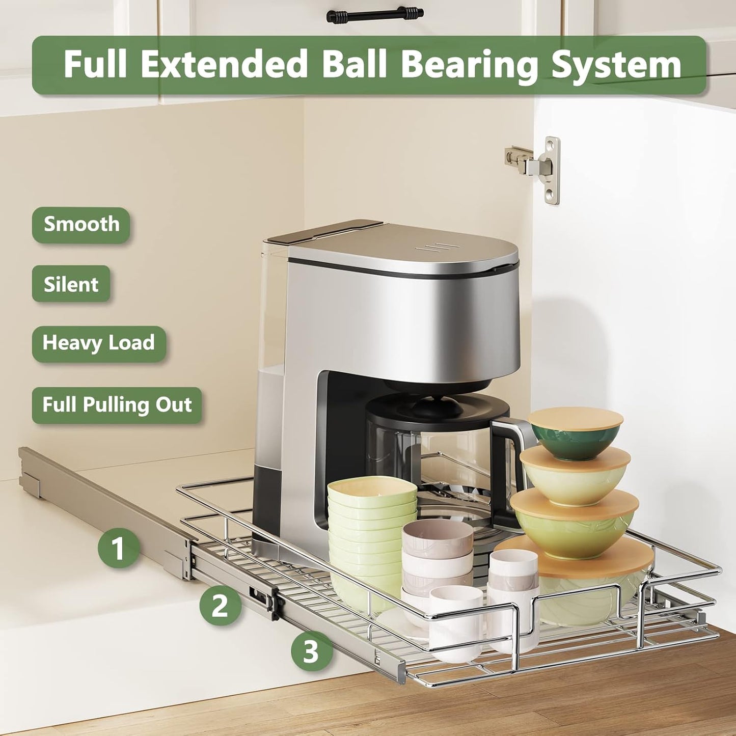 LOVMOR Pull Out Cabinet Organizer 22½" W x 21½" D, Kitchen Cabinet Pull Out Shelves Slide Out Storage