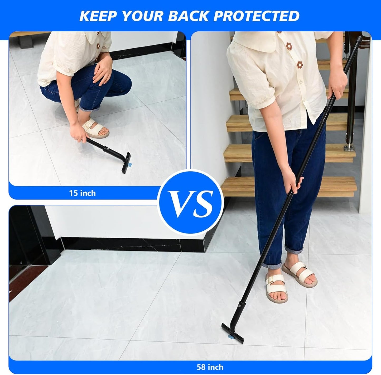 EHDIS Adjustable Razor Blade Scraper, 15''-58'' Long Handle 6" Blade Scraper Tool with 20 Double-Edge Blades for Cleaning Paint, Caulk, Adhesive,Painting Stripping Tools, Tile, Floors, Walls