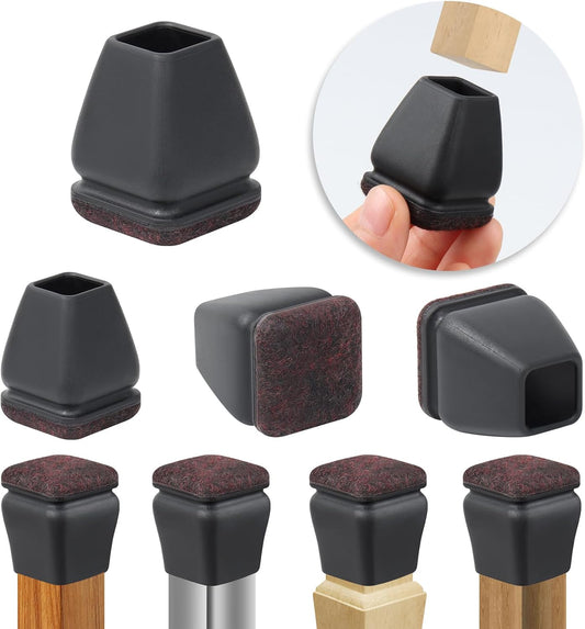 Ezprotekt 24 Pcs Small Square Silicone Chair Leg Floor Protectors for Wood Floors, Felt Furniture Pads Caps, Bar Stool Leg Floor Protectors Covers for Chair Desk Table (Fit 0.5"- 0.8", Black)