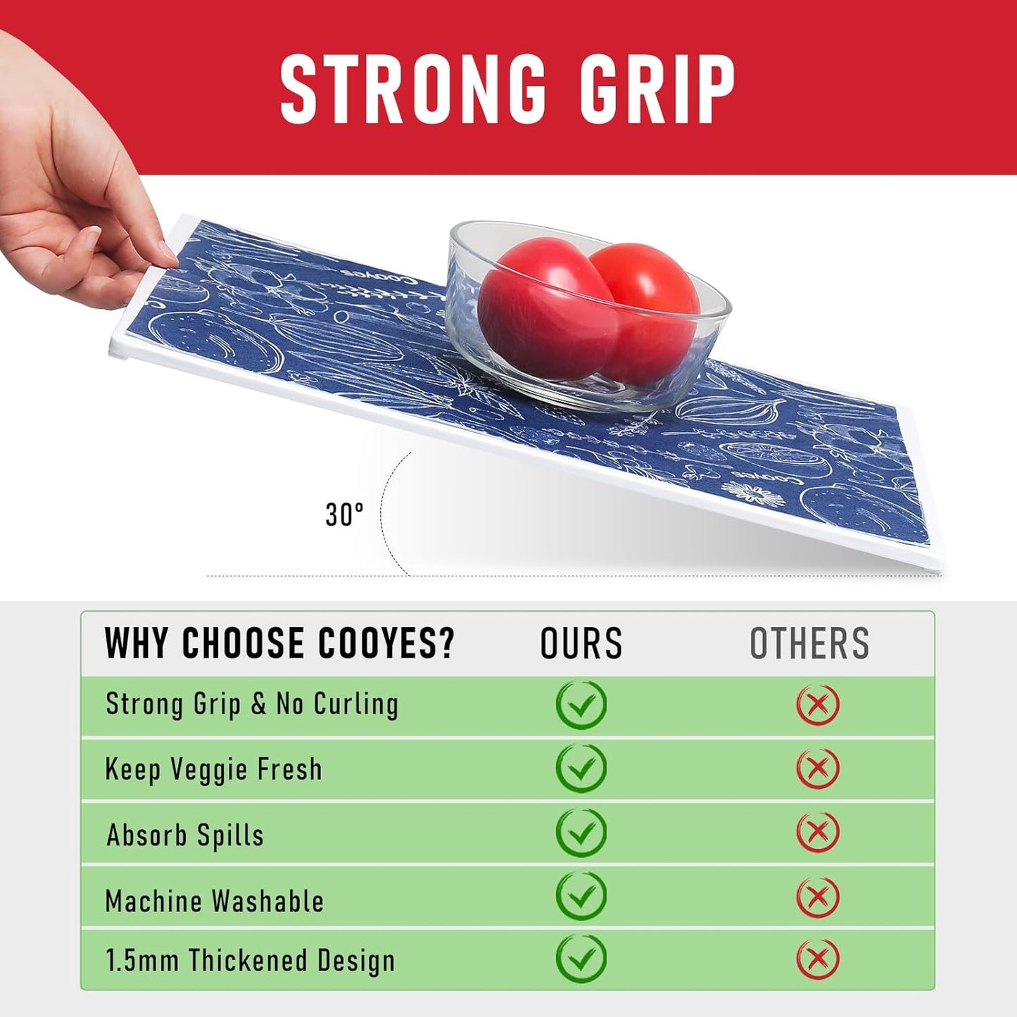 Cooyes Fridge Bin Liners, 12 Pack Refrigerator Liners with Non-Slip Particles, Drawer Mats for Kitchen Cabinets, Breathable Cloth Material, Washable, Keep Produce Fresh Longer