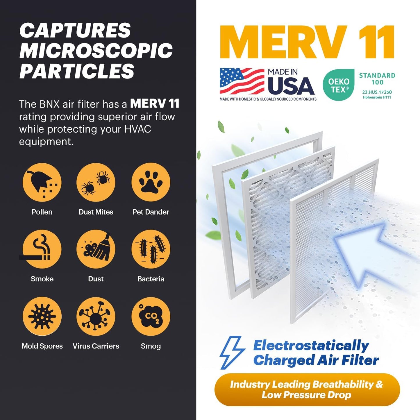 BNX TruFilter 14x24x1 Air Filter MERV 11 (12-Pack) - MADE IN USA - Allergen Defense Electrostatic Pleated Air Conditioner HVAC AC Furnace Filters for Allergies, Pet, Smoke, Allergy MPR 1200 FPR 7