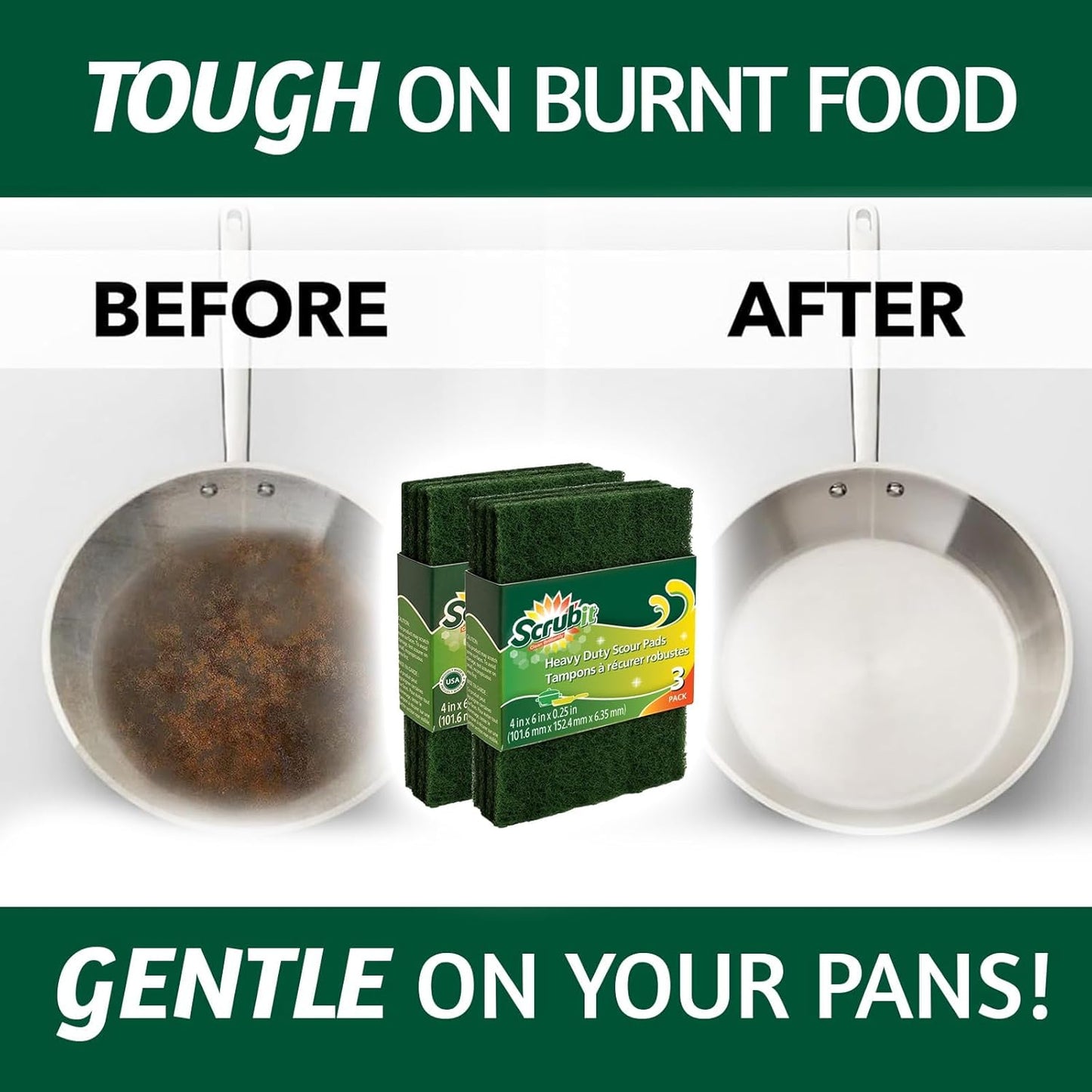 Scouring Pads - Heavy Duty Household Cleaning Scrubber with Non-Scratch Anti-Grease Technology - Reusable Scrubbing Pads – Green, 6 Pack