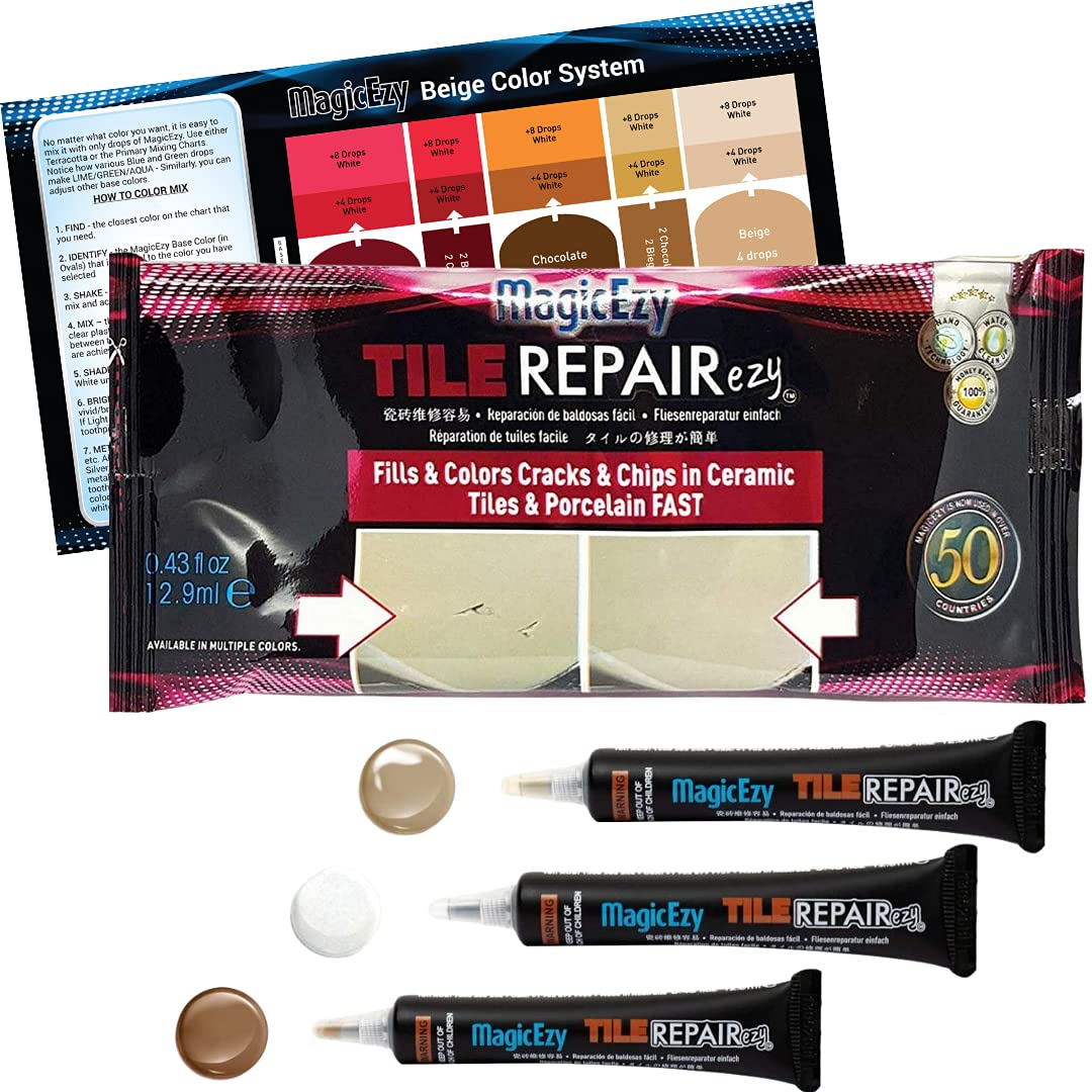 MagicEzy Tile Repairezy Bright Range - Ceramic Tile Chip Repair Fillers and Kits (Beige Kit)