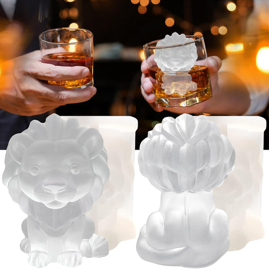 3D Lion Ice Cube Silicone Molds Tray for Whiskey, Cocktail, Drink Decor, Bar; Rich Details. Cute Lions Gifts for Women Kids Girls Boys, Fun Animal Shape Soap Epoxy Resign Mold; 2 Pack