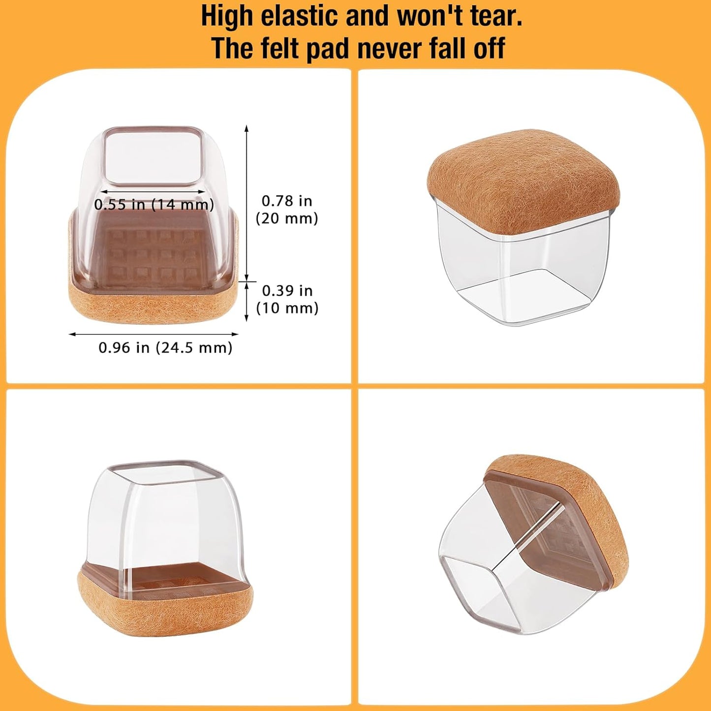 16 Pcs Small Square Chair Leg Protectors for Hardwood Floors, Silicone Chair Leg Floor Protectors, High Elastic Chair Leg Covers Protect Wooden Floors from Scratching, Won't Tear (Fit: 3/5" - 7/10'')