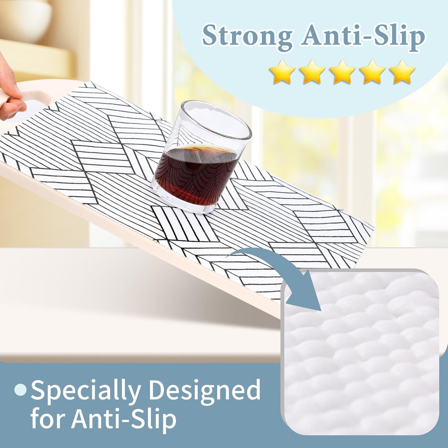 Shelf Liners for Kitchen Cabinets Non Adhesive Shelf Liner Paper Non-Slip Thickened Drawer Liner Easy to Clean for Tool Box Refrigerator with Knife and Tape Measure, Black Geometric, 11.8 x 118 in