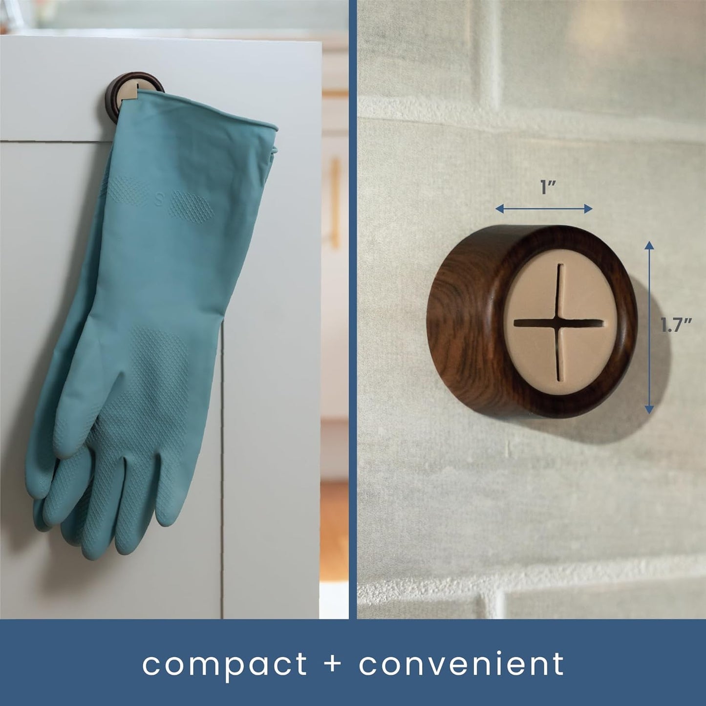 S&T INC. Round Adhesive Push Towel Hooks for Kitchen, Hand and Dish Towels, Plastic, Walnut, 4 Pack