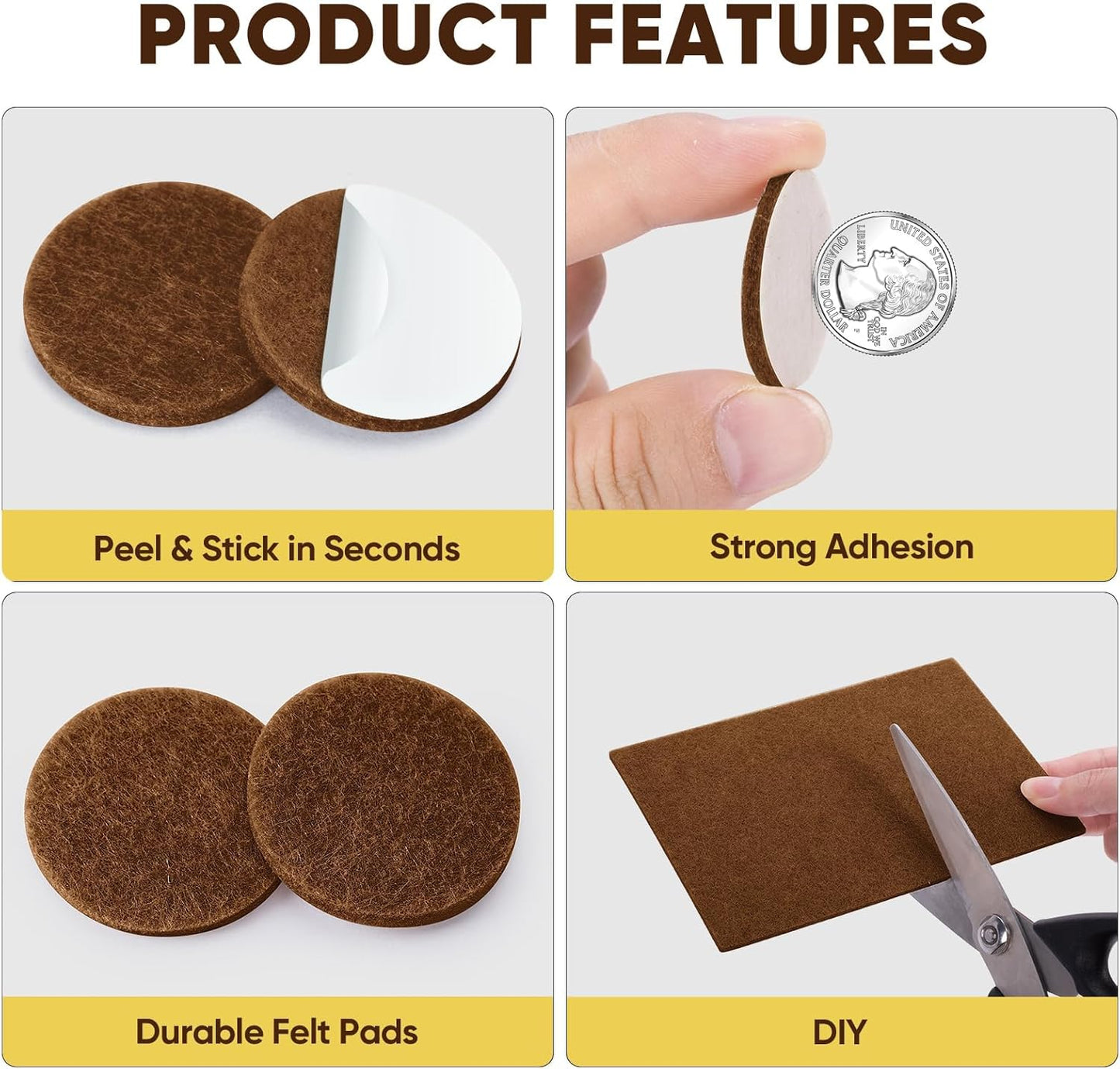 BALEINE 141PCS Felt Furniture Pads, Multi-Size Felt Pads for Chair Legs, Tables, Beds, Scratch-Reducing Floor Protectors for Hardwood Floors, Tile, Vinyl, and Laminate (141PCS, Beige+Brown)