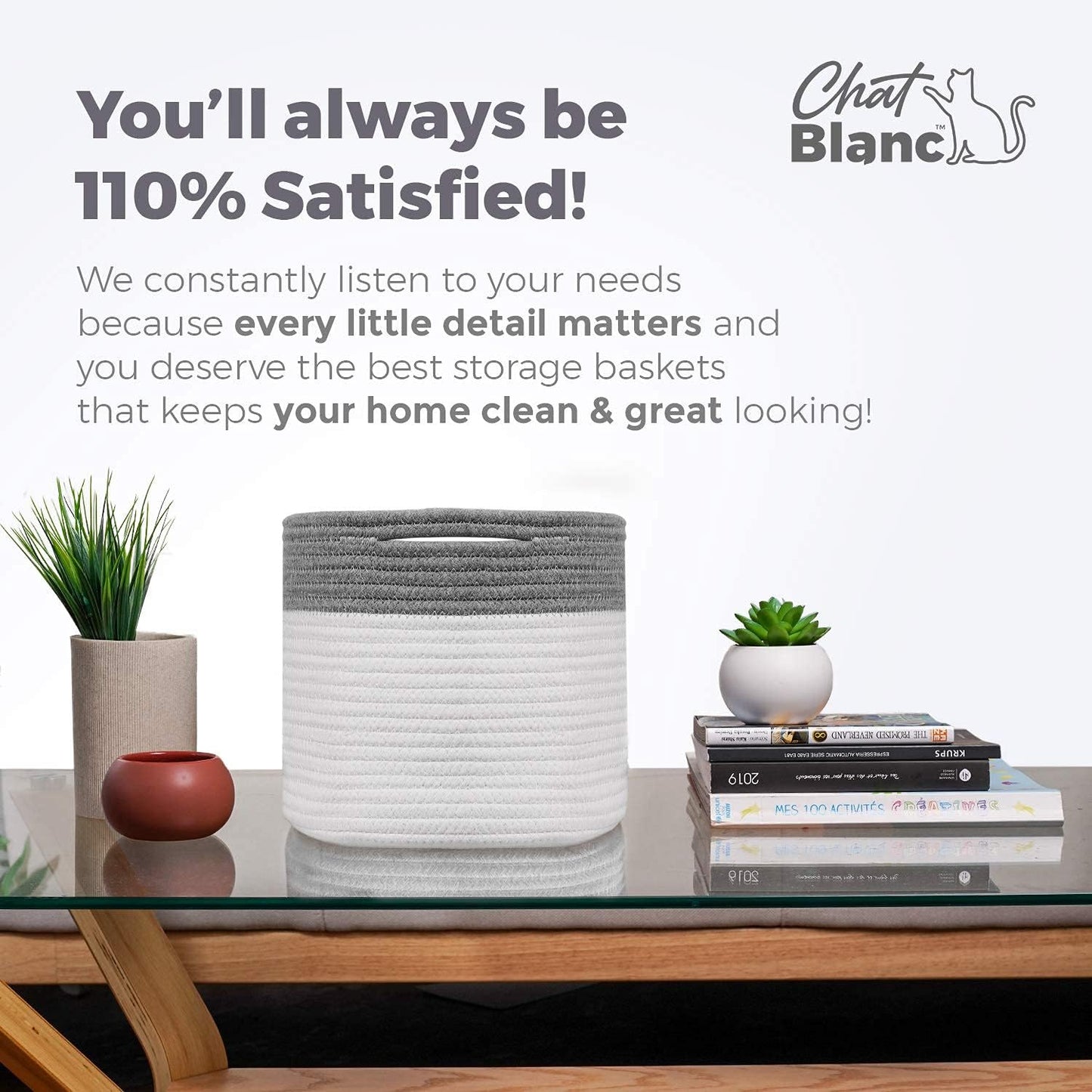 CHAT BLANC Cotton Rope Baskets for Organizing | Storage Baskets for Shelves | Rope Basket for Storage, Small Laundry Baskets, Woven Baskets for Storage, Dog Toy Bin, Baby Basket,Dark Gray&White 3 Pack