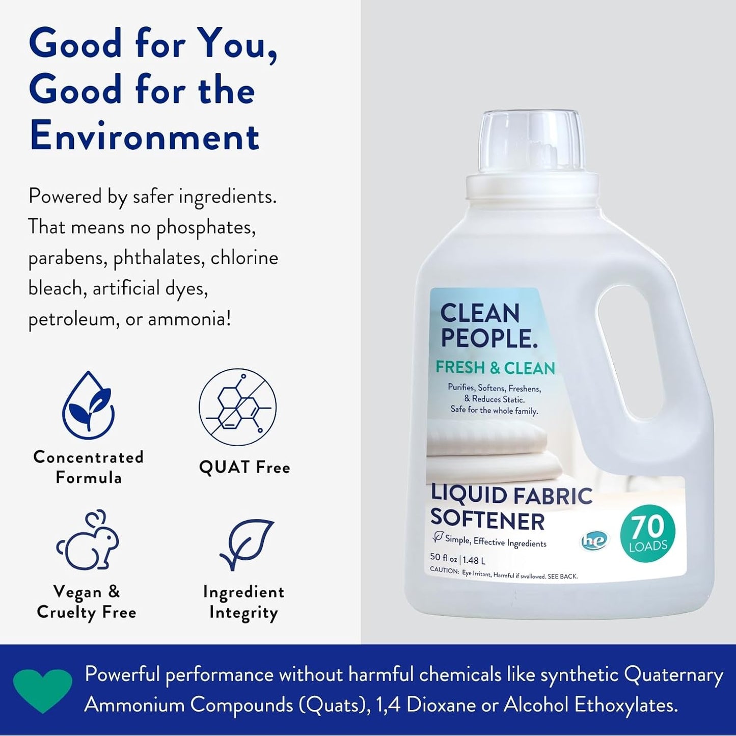 The Clean People Liquid Fabric Softener - Softens & Removes Static Cling - Vegan (50 Fl Oz, Fresh & Clean)
