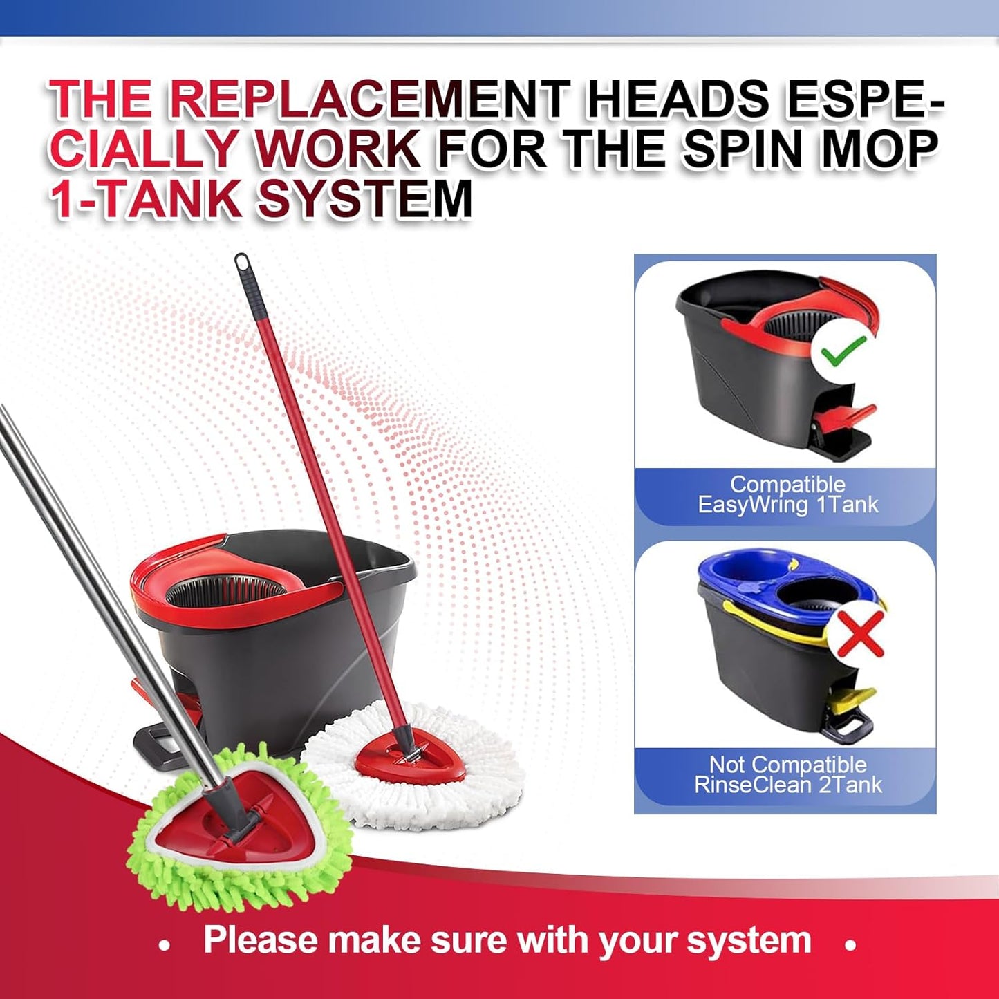 Upgraded Scrub Brush Compatible with O-Cedar EasyWring 1 System 7 Pack Triangle Mop Reusable Mop Pads Mop Head Mop Replacement Set with Base for Deep Clean White and Green