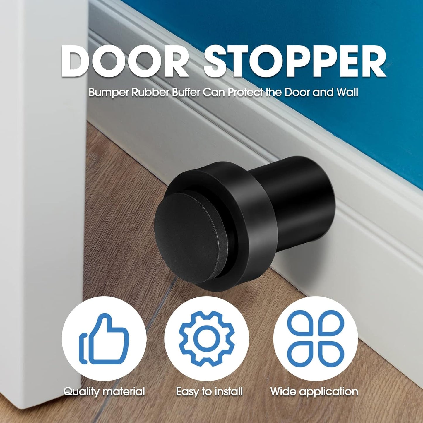 Chumia 30 Pcs Door Stopper Mounted Floor Stops Stainless Steel Cylindrical Stopper Modern Decorative Rubber Bumper Stops Holder Wall Protector for Bottom or Top of Door (Black)