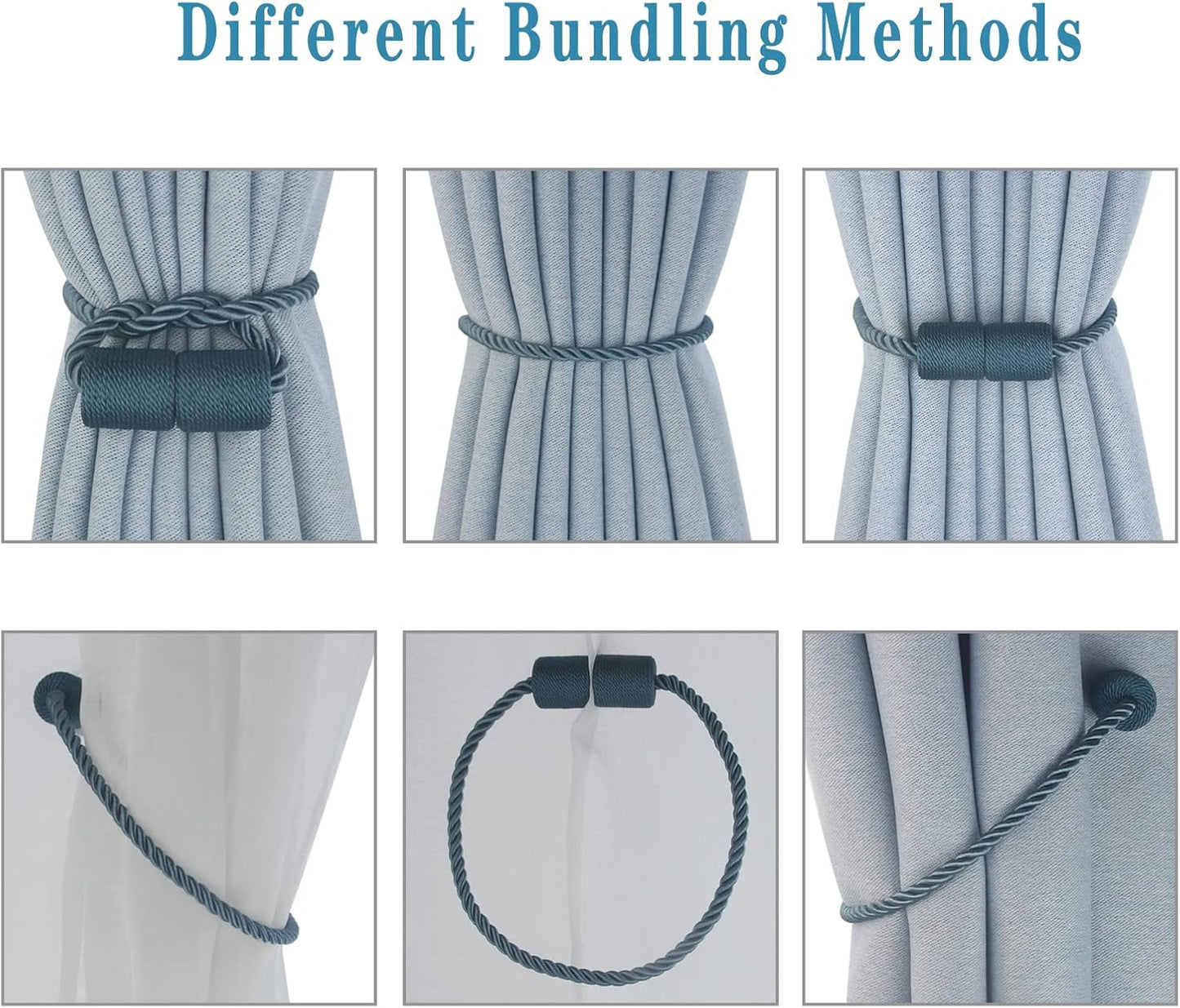 Magnetic Curtain Tiebacks 4 Pack Blue Curtain Rope Tieback Curtain Holders for Drapes Modern Tie Backs Decorative Curtain Holdbacks