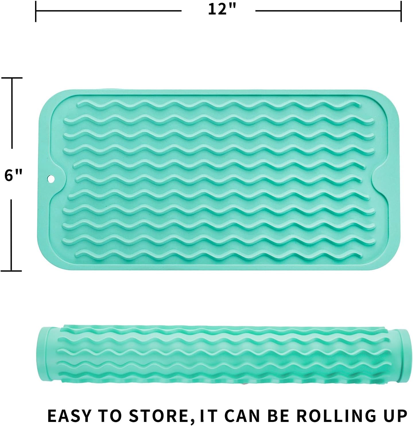 Silicone Dish Drying Mat for Multiple Usage,Easy clean,Eco-friendly,Heat-resistant Silicone Mat for Kitchen Counter or Sink,Refrigerator or Drawer Liner Mint S 12 inches x 6 inches