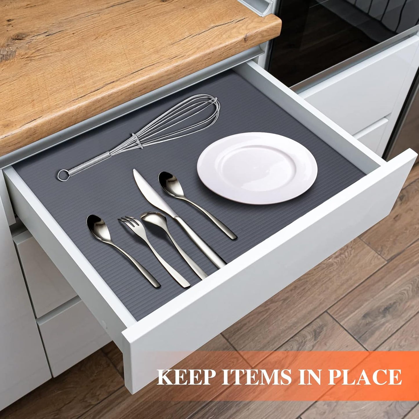 Shelf Liners for Kitchen Cabinets, 22Inch x 20Ft, Non Adhesive Shelf Liner, Non-Slip Kitchen Drawer Liners, Waterproof Durable Cabinet Liners for Shelves, Refrigerator, Pantry, Dark Gray