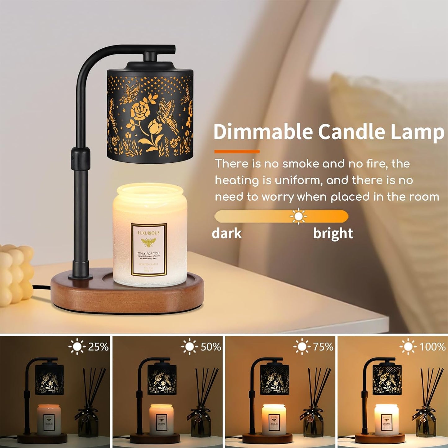 Candle Warmer Lamp with Timer,Birthday Gifts for Women Mom,Adjustable Height for Scented Jar Candles,Electric Candle Lamp Warmer for Home Decor(Butterfly Roses)