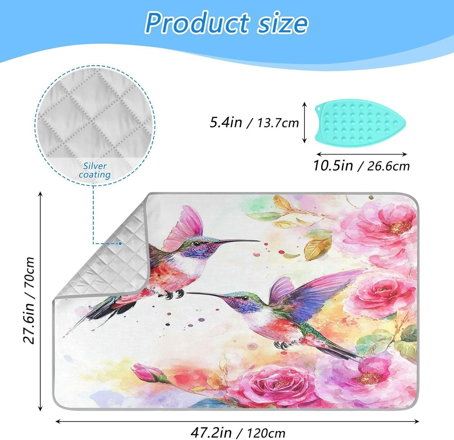 Watercolor Red Hummingbird Ironing Mat for Table top Portable Ironing Pad Blanket for Washer Dryer Countertop Travel