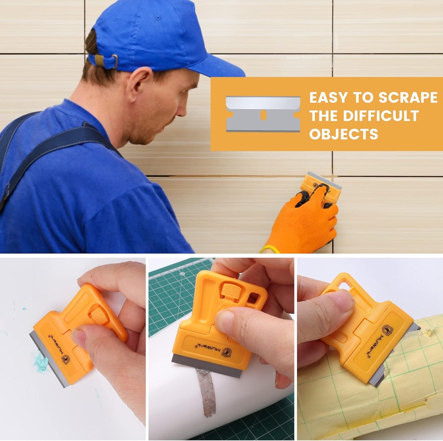 MulWark Razor Blade Tool Set, 8-Pack Mini Plastic Scrapers with 5 Plastic & 5 Metal Blades - Paint Remover, Window Cleaner, Glass Tool, Oven Cleaner, Blade Remover