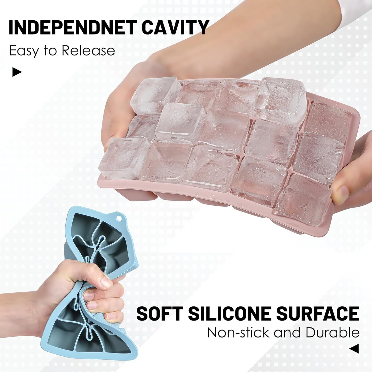 Silicone Ice Cube Trays 3Packs, Easy Release Ice Cube Molds with Lid, Freezer Stackable Ice Maker for Whiskey, Baby Food, BPA Free (Blue+Grey+Pink)