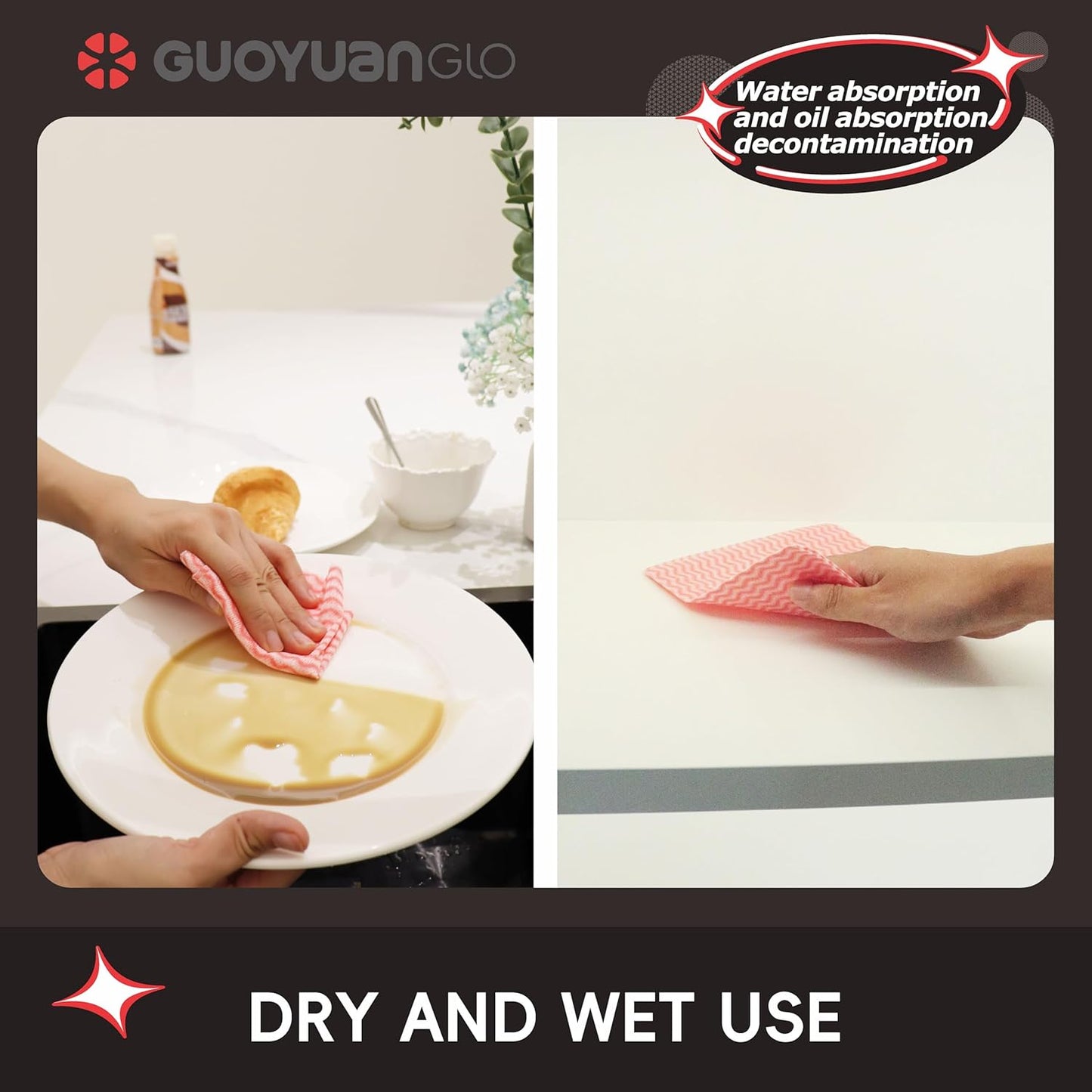 Disposable Dish Cloths Disposable Cleaning Towels Heavy Duty Reusable Cleaning Cloths Dish Rags for Kitchen,11.8 x 21 inches - 50 Counts/Pack,Red