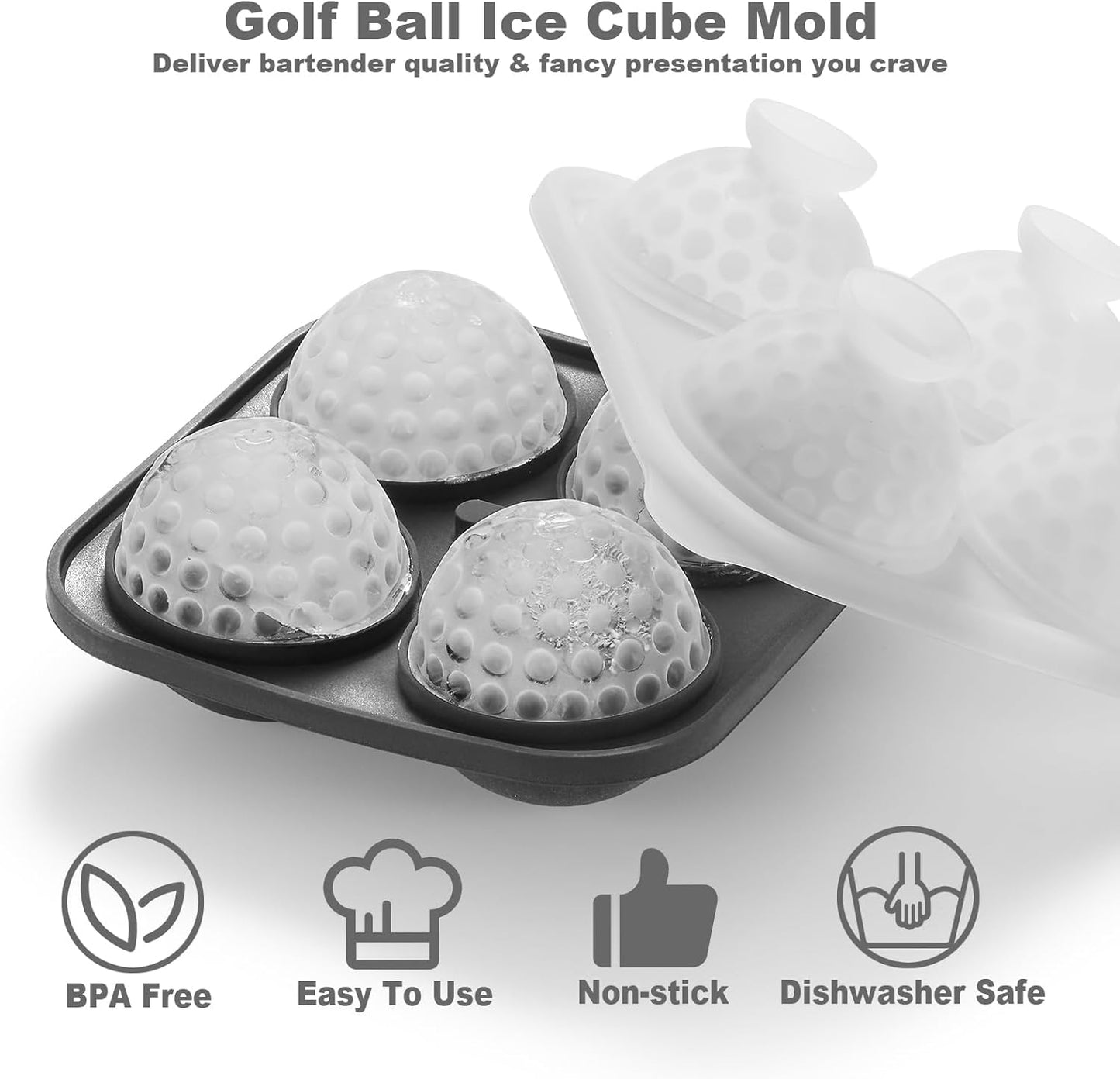 Nax Caki 3D Golf Ice Cube Tray, Large Golf Silicone Fun Shapes Whiskey Ice Mold with Funnel for Cocktails, Bourbon,Brandy, Whiskey Gifts for Men Black