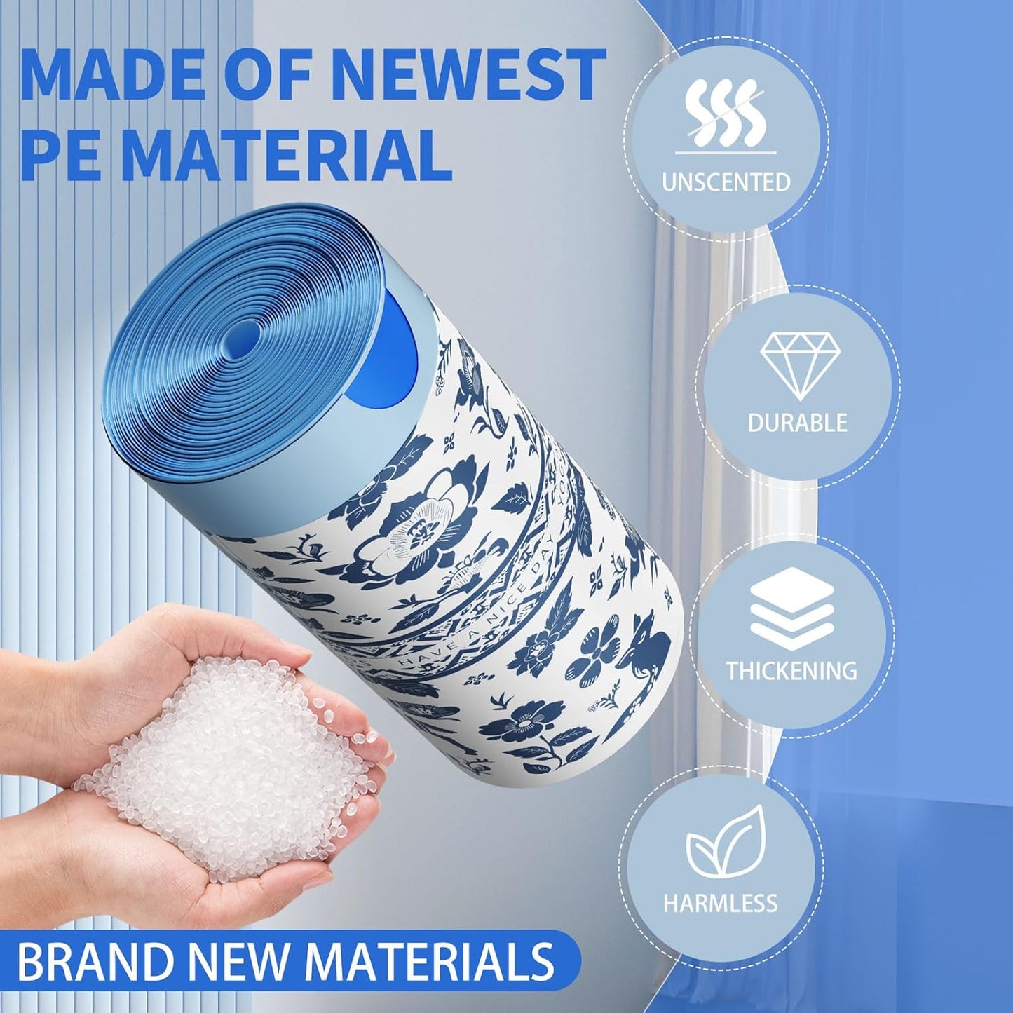 VOK Trash Bags 13 Gallon with Drawstring, Leakproof Printed Garbage Bags 13 Gallon Tall Kitchen, Tear-Resistant & Odor Control Kitchen Trash Bags for Home, Colored Portable Garbage Bags, 80 Counts