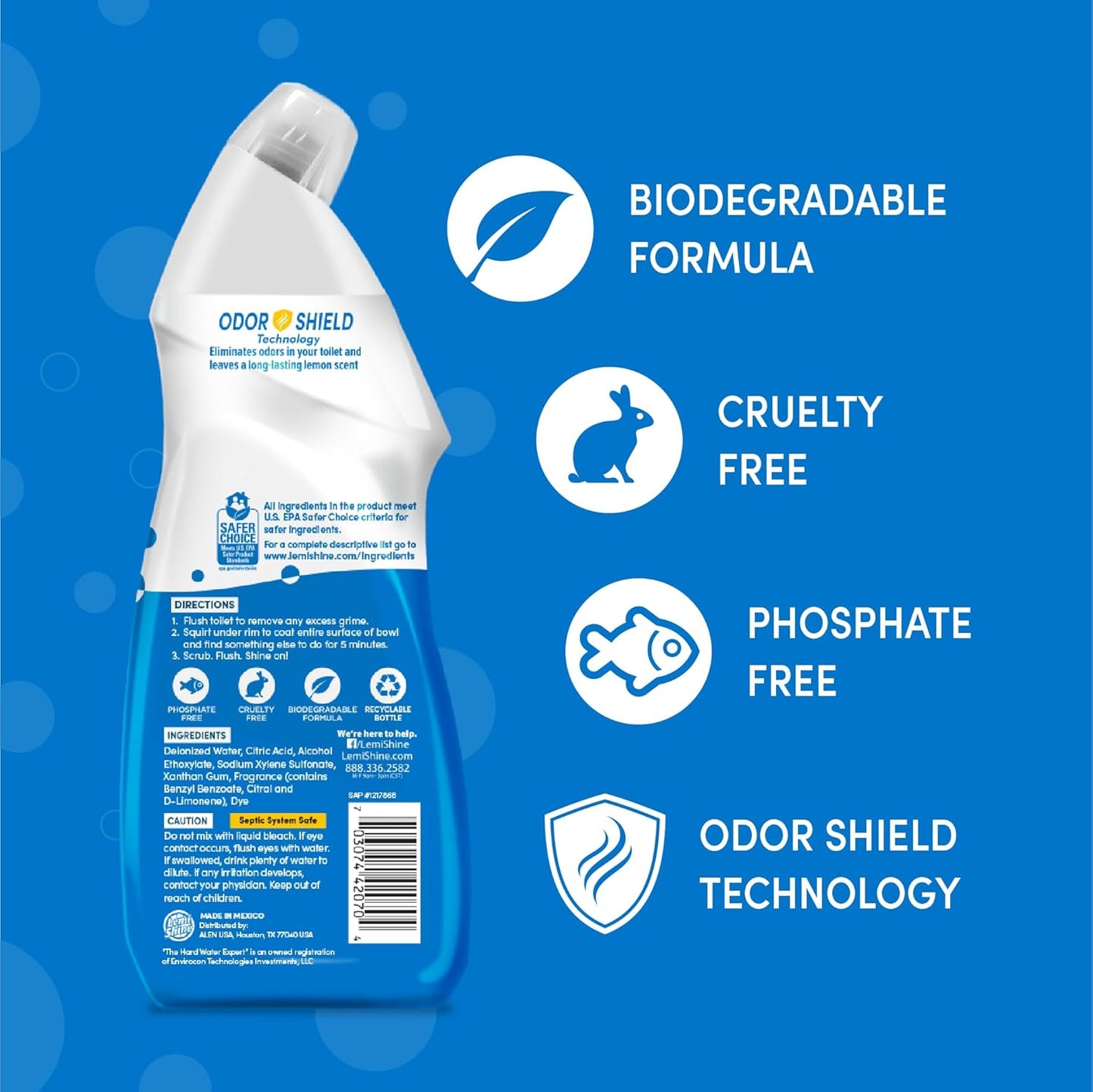 Lemi Shine Toilet Bowl Cleaner - Bleach-Free Toilet Cleaner - Removes Tough Stains and Odor - 24 fl oz (6 Pack)