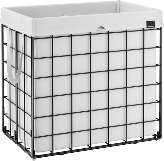 SONGMICS Laundry Hamper, 34.3 Gal. (130L) Laundry Basket, Collapsible Clothes Hamper, Removable and Washable Liner, Metal Wire Frame, for Bedroom Bathroom, Cream White ULCB113W01