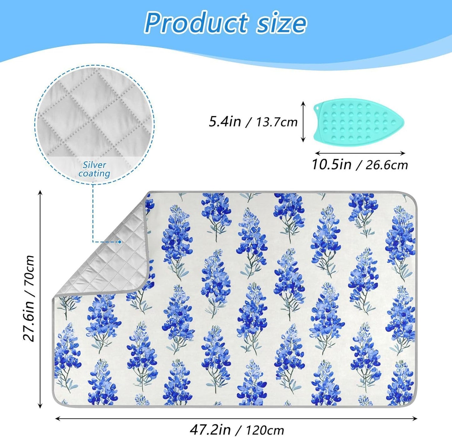 Watercolor Bluebonnets Ironing Mat for Table top Portable Ironing Pad Blanket for Washer Dryer Countertop Travel